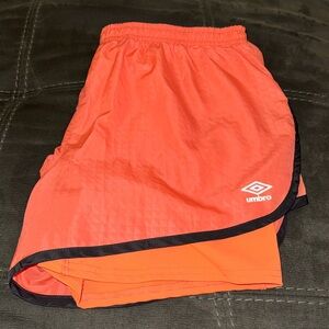 Umbro Pink and Orange Printed Athletic Shorts Size Large